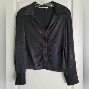 Zara Satin Black Blouse, Size M